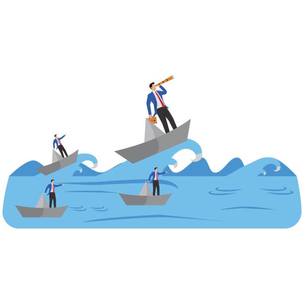 professional or business struggles and goals, the drive to move forward, the idea or ambition to achieve success, businessmen rowing forward - teamwork oar achievement sports team stock illustrations