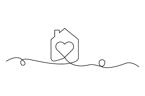 Home sweet home continuous line drawing. Love heart house. Minimalist art. Vector illustration. EPS 10. Stock image