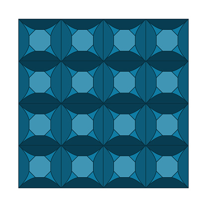 Intricate leaf motif tiling. Ocean blue geometric shapes. Artistic symmetrical composition. Aesthetic tilework design. Vector illustration. EPS 10. Stock image