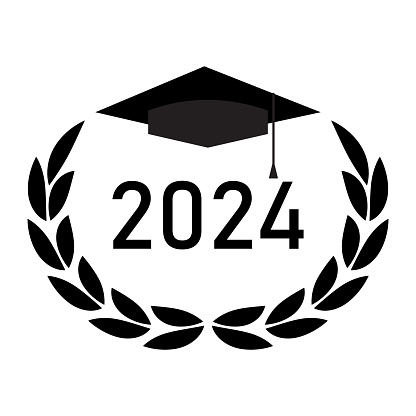 Laurel wreath encircling a graduation cap with 2024, a classic symbol for graduates. Vector illustration. EPS 10. Stock image.