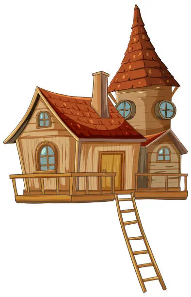 Vector illustration of Cartoon-style treehouse with whimsical design elements