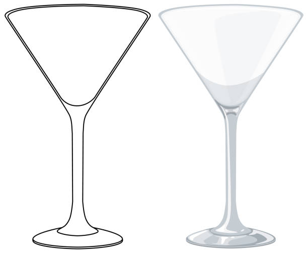 два бокала для мартини, один очерченный, а другой затененный. - barware stock illustrations