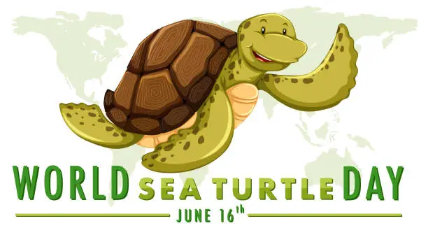 Vector illustration of Happy sea turtle illustration for environmental awareness