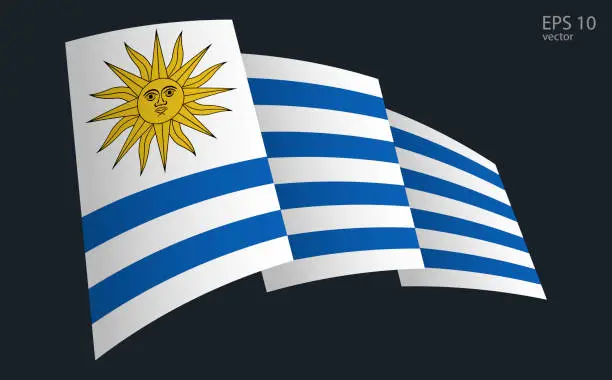 Vector illustration of Waving Vector flag of Uruguay. National flag waving symbol. Banner design element.