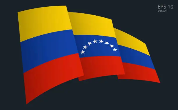 Vector illustration of Waving Vector flag of Venezuela. National flag waving symbol. Banner design element.