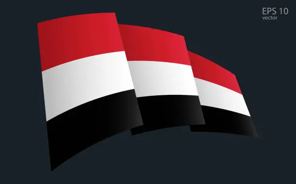 Vector illustration of Waving Vector flag of Yemen. National flag waving symbol. Banner design element.