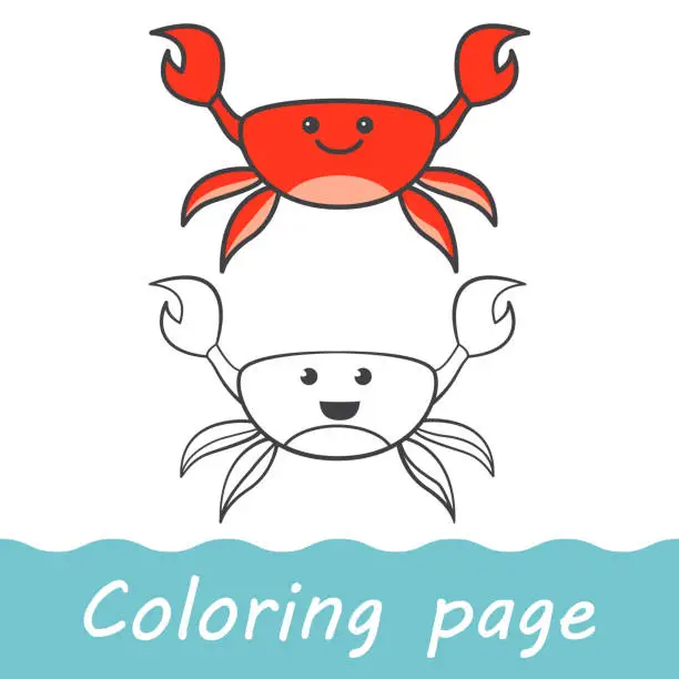 Vector illustration of Smiling crab.Sea creatures .Sea life.Cute crab cartoon.Aquatic fauna.