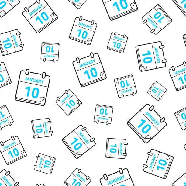 Vector illustration of January 10. Seamless pattern. Line icons on white background