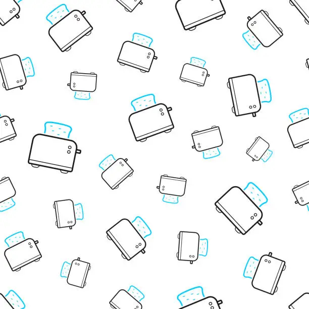 Vector illustration of Toaster. Seamless pattern. Line icons on white background