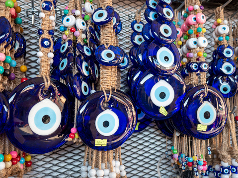 Turkish evil eye bead. blue colored amulet. superstition