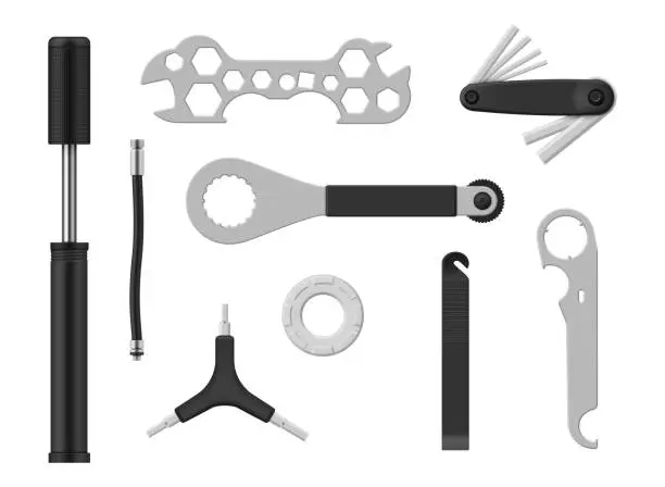 Vector illustration of Bicycle repair tools bike mechanic workshop set realistic vector illustration
