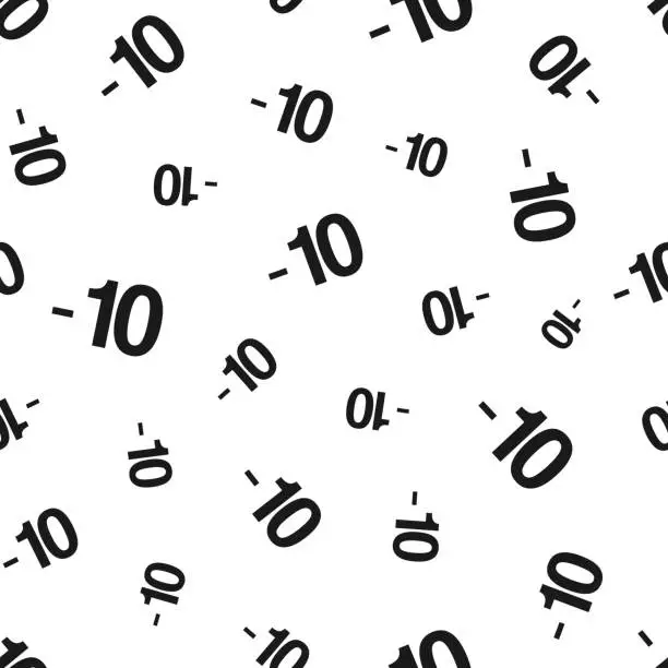 Vector illustration of -10, Minus ten. Seamless pattern. Icons on white background