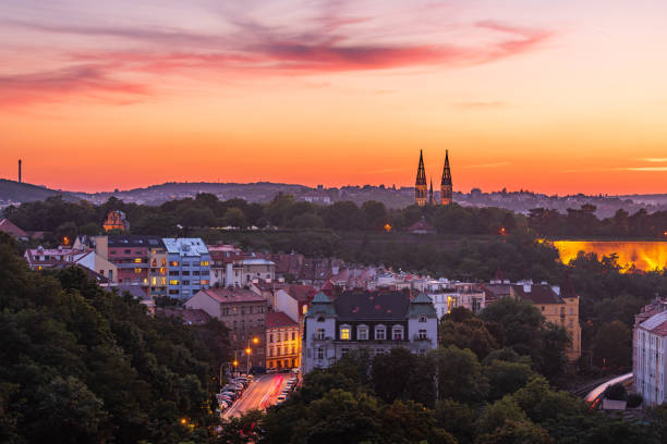 istock The Vysehrad hill in Prague in an orange dusk. 2103633663
