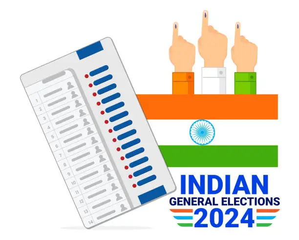 Vector illustration of Indian General Election campaign with People of different showing inked finger and EVM machine
