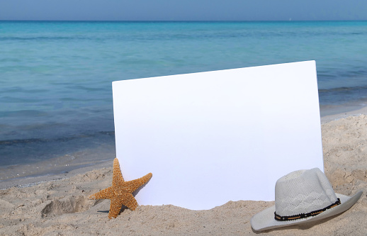 Empty billboard by the sea. Write your summer vacations message