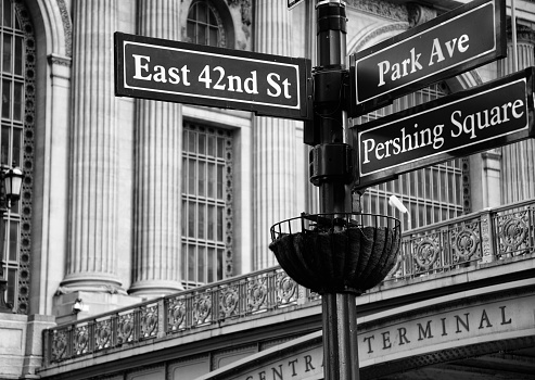 42nd and Park Avenue Road Signs at Grand Central Station Midtown Manhattan NYC.