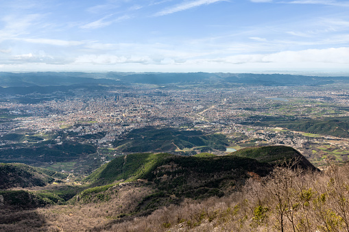 Mountain view over, high over the city of Tirana