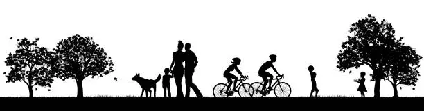 Vector illustration of Silhouette People Enjoying the Park or Outdoors