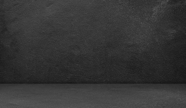 černé studio pozadí stůl kuchyně bg scéna pozadí 3d minimální barová místnost tmavý fotografický stůl produkt šedý cementový pult podlahová stěna abstraktní maketa minimální jevištní prezentace podkroví prázdný displej - horizont fotky - stock snímky, obrázky a fotky