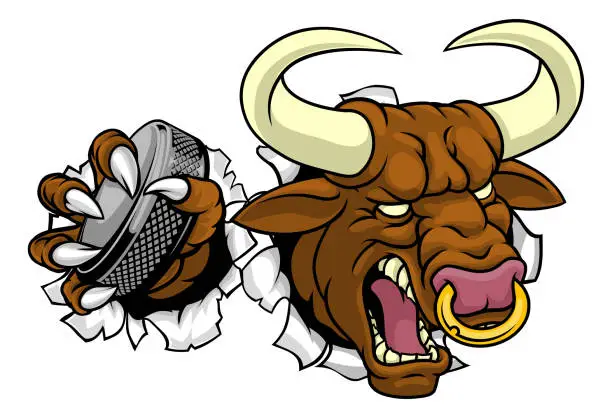 Vector illustration of Bull Minotaur Longhorn Cow Ice Hockey Mascot
