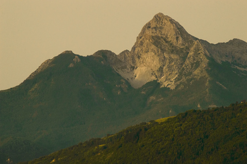 Pania della Croce peak at sunset, Apuan Alps natural park landscape