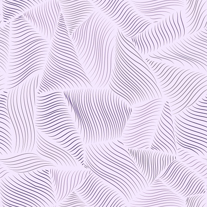 Seamless pattern of hazy lilac geometric mosaic with wavy line texture. Abstract organic hand drawn decorative print.