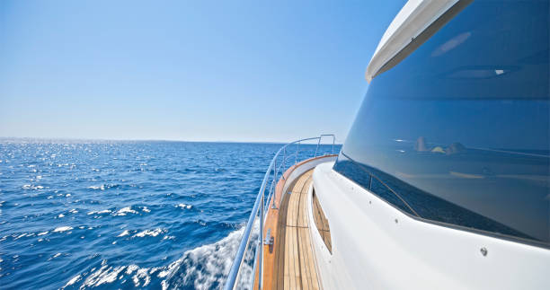 istock Empty deck of yacht in sea 2103810543