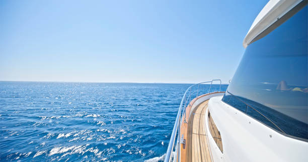 istock Empty deck of yacht in sea 2103811063