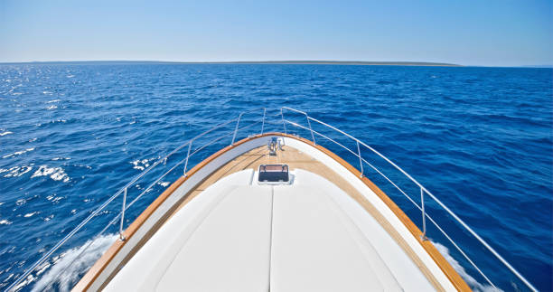 istock Empty deck of yacht in Adriatic sea 2103811065