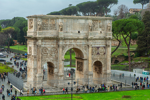 11 Februaru 2024, Rome, Italy, Triunpheal gate in the Roman Forum in Rome in Italy
