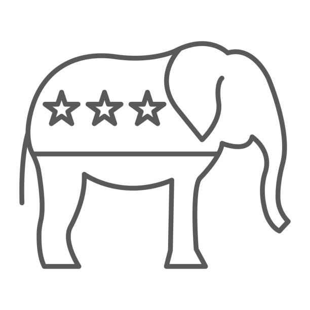 Republican elephant line icon Republican elephant line icon, outline style icon for web site or mobile app, election and politics, republican elephant vector icon, simple vector illustration, vector graphics. republican elephant logo stock illustrations