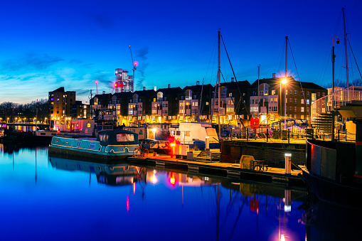 Greenland Quay Dock, Canada Water, Surrey Quays, London Docklands at night