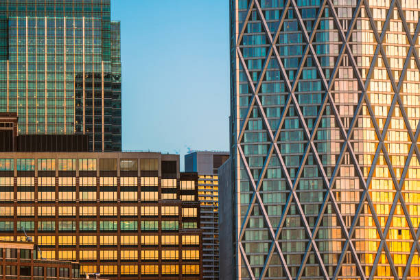 istock Office skyscraper Reflection in the sunlight, Canary Wharf, London 2103878153