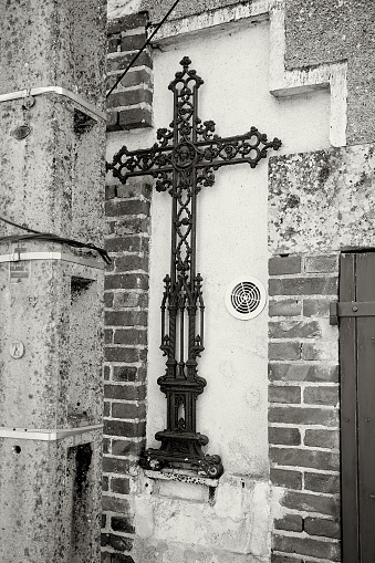 Decorative, Iron Crucifix on an Exterior Wall