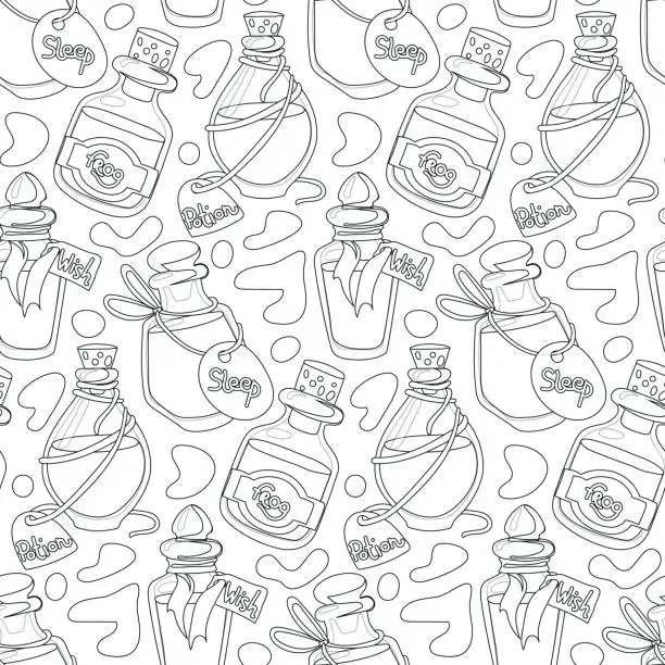 Vector illustration of A pattern with poisons in the contour. Mysticism, magic, religion. poisons with spots in a linear style, contour. Vector seamless pattern in retro style. Repetitive fashionable stylish texture