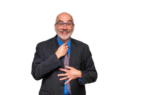 Man holding a necktie on white background close-up view