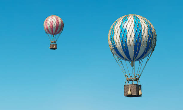 Hot Air Balloons Flying in the Blue Sky. 3D Rendering