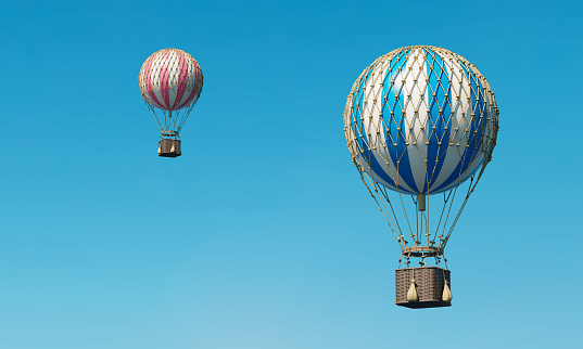Hot Air Balloons Flying in the Blue Sky. 3D Rendering