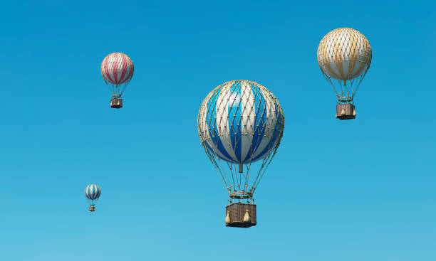 istock Hot Air Balloons Flying in the Blue Sky. 3D Rendering 2103905156