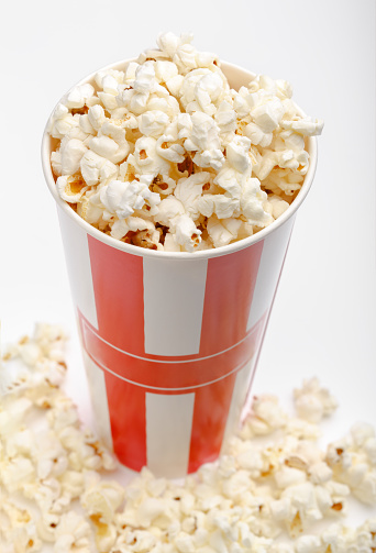 Popcorn in a bucket pattern on red background