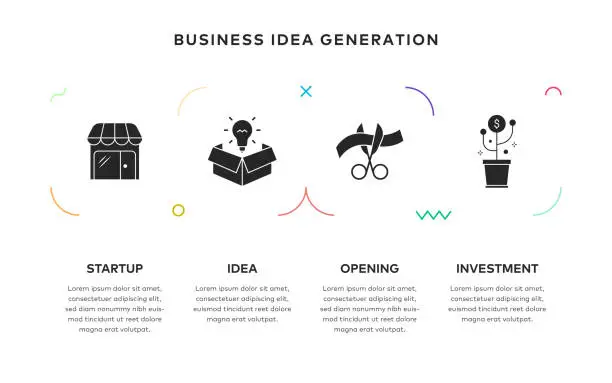 Vector illustration of Business Idea Generation Concept Infographic Design with Solid Icons