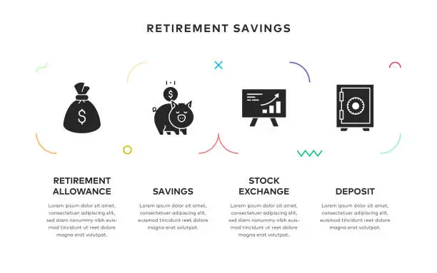 Vector illustration of Retirement Savings Concept Infographic Design with Solid Icons