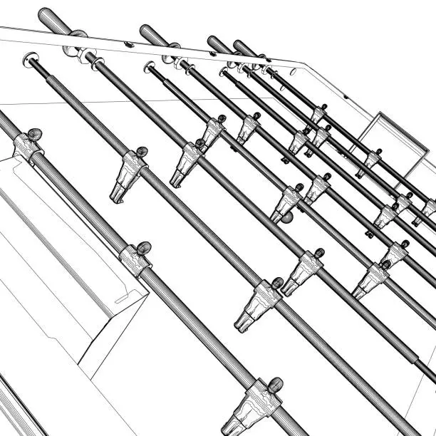 Vector illustration of Outline Table Football Game Hobby or Leisure Isometric View. Contour Table Soccer. Sport team football players. For entertainment sports. Play and fun concept. Kicker, bar football. Kids football.