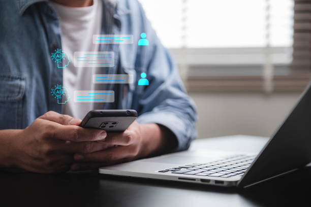 istock Digital chatbots are used by customers access to data and information in online networks, service applications, worldwide connectivity, artificial intelligence (AI), innovation, and technology. 2104014460