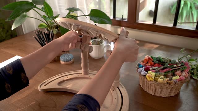 Wooden Adjustable Hoop Stand Setup for Embroidery Project