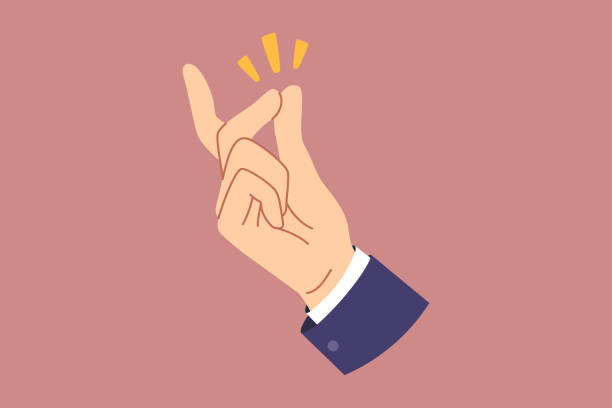 Hand of person making gesture of snapping fingers to demonstrate simplicity of situation Hand of person making gesture of snapping fingers to demonstrate simplicity of situation or to call waiter in cafe. Fingers make rhythmic clicks to attract attention of others or tell time click finger stock illustrations