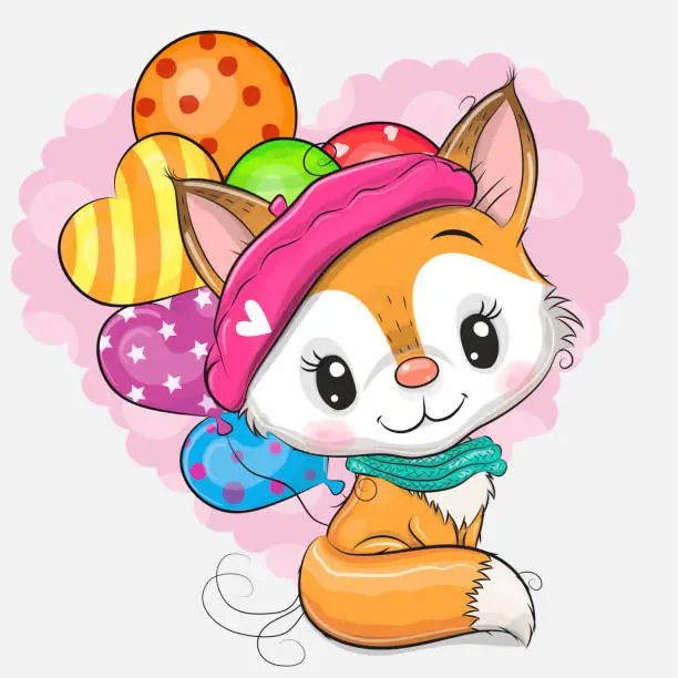Vector illustration of Cute Cartoon Fox in a beret
