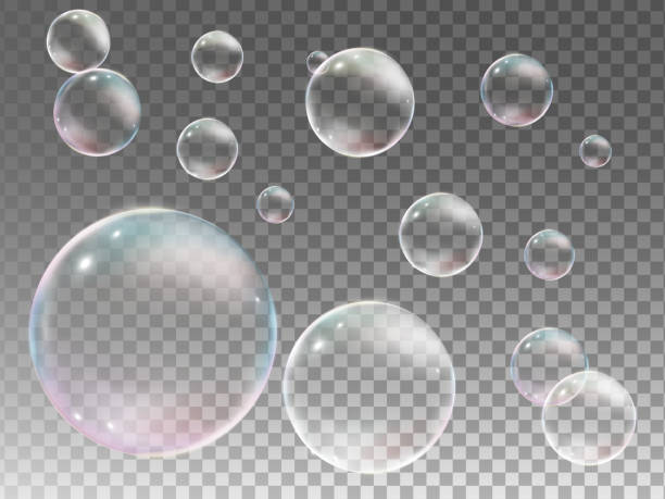 Realistic vector soap bubble. Soap bubble png, glare. Foam bubbles png. Powder, soap, detergent. Vector image. Colorful magical fantasy dreamy bubble. Set of multicolored transparent bubble.