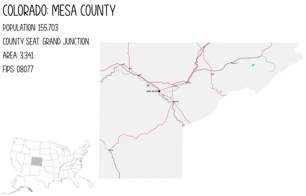 Vector illustration of Large and detailed map of Mesa County in Colorado, USA.