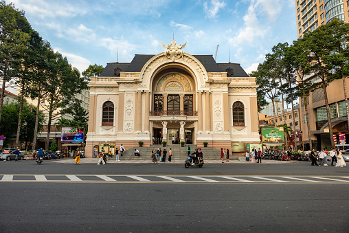 HO CHI MINH, VIETNAM - 20 November, 2023: Municipal Theatre in Hochiminh (Saigon). Saigon is the largest city in Vietnam